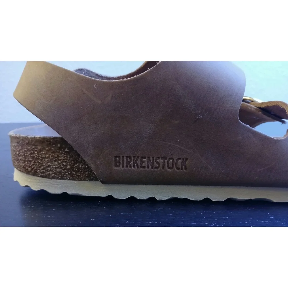 Birkenstock Milano Big Buckle Sandals Cognac Oiled Leather EU 36 US 5 Gold